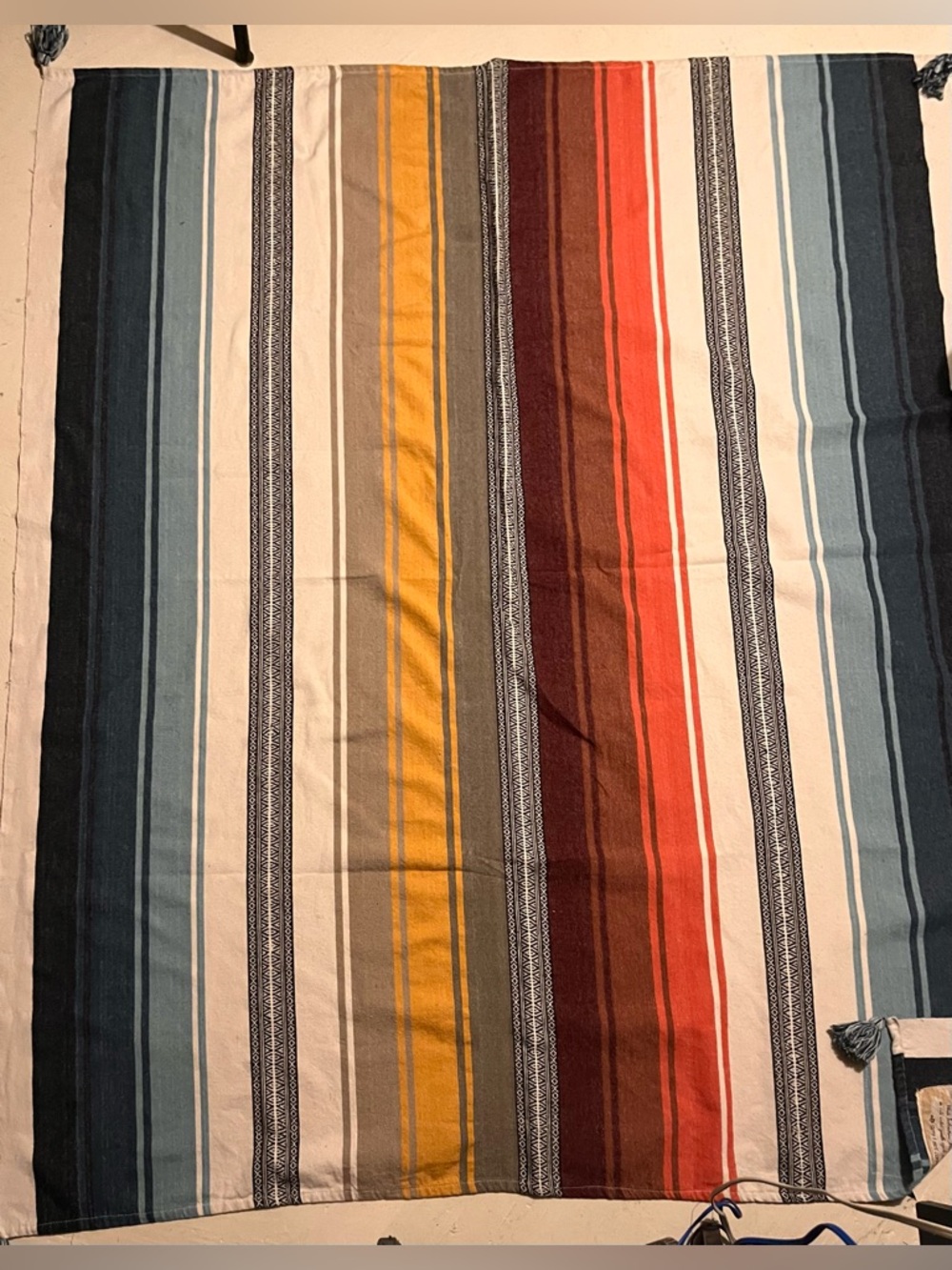 Striped Cotton Throw Blanket in Blue, Yellow & Red - Unbranded